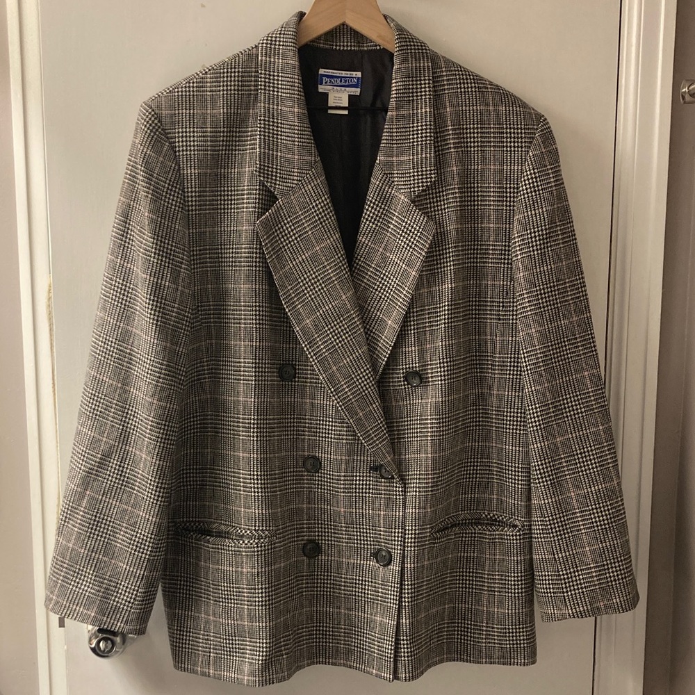 VTG Pendleton 100% Virgin Wool Windowpane Glenn Plaid Blazer Double Breasted 20W - Picture 5 of 11